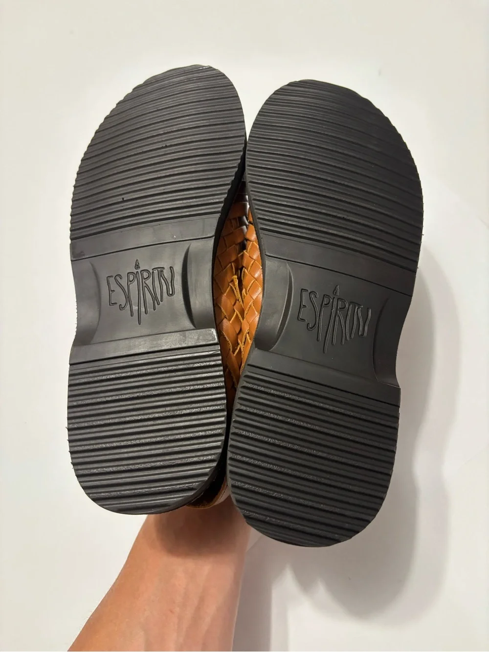 Espiritu Men’s Size 9 Tan Brown Woven Leather Huarache Sandals Mexican Slip On